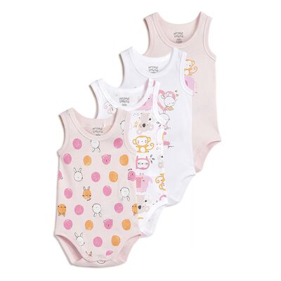 Infants White & Pink Sleeveless Bodysuit (Pack of 4)